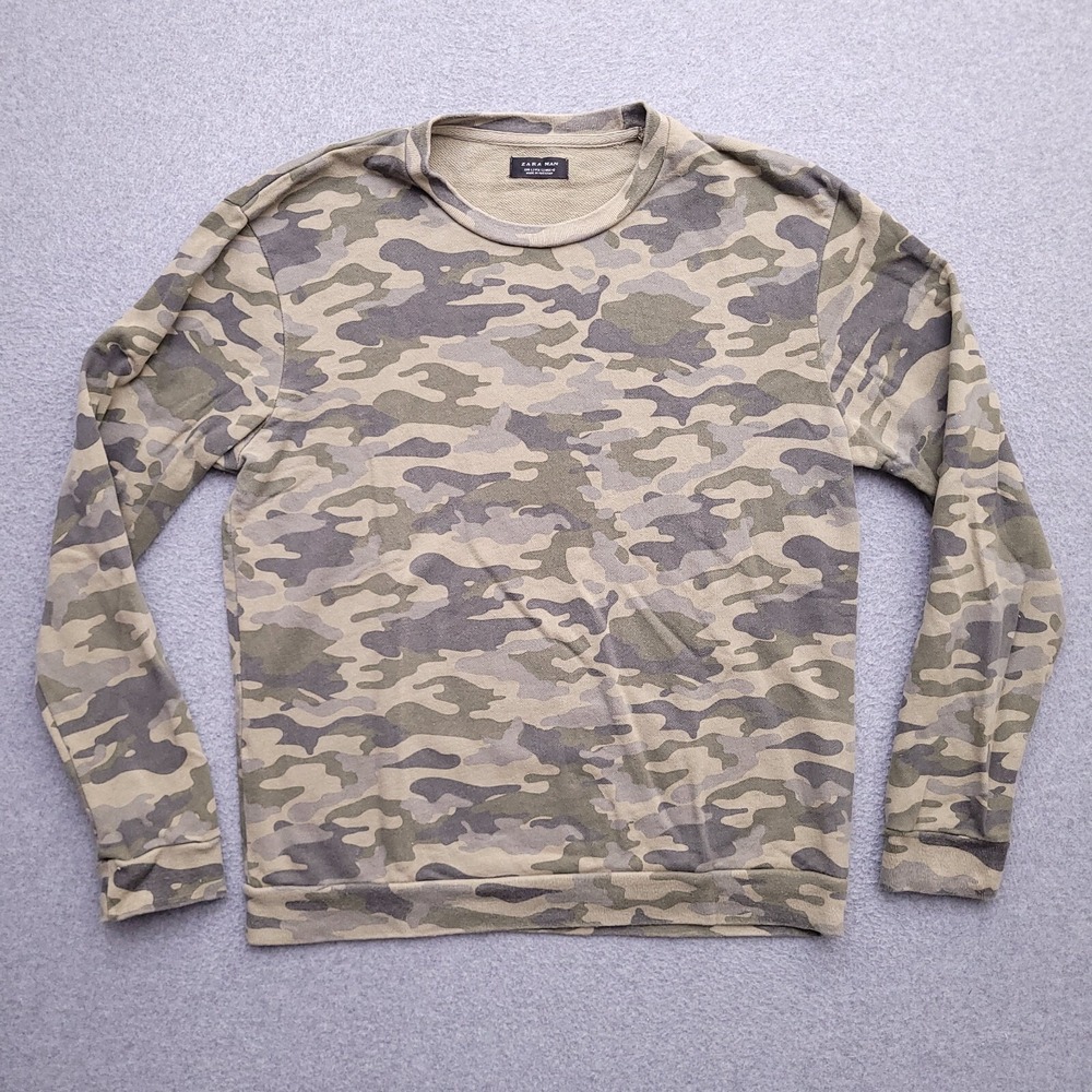 Zara Man Sweatshirt Large Military Camo Pullover Cotton Mens